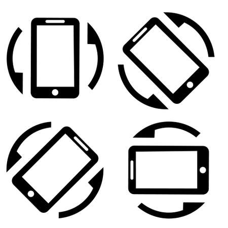 Rotate smartphone icon vector. Mobile screen rotation illustration symbol. Horisontal or vertical rotation icons set.のイラスト素材