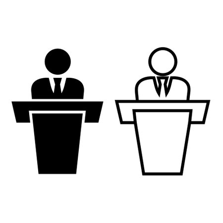 Speaker icon vector set. presenter speaker on podium illustration sign collection. business public conference symbol.のイラスト素材