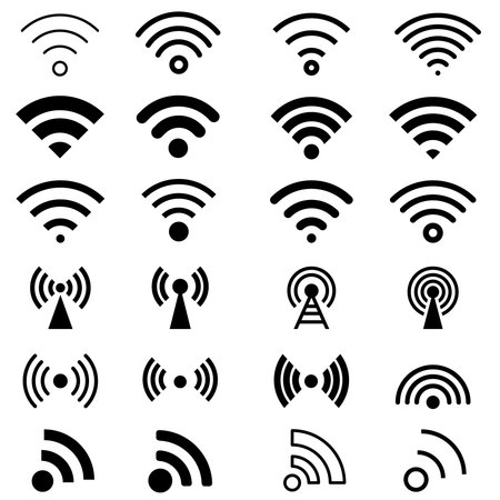 Black vector set icons. wifi signal illustration sign collection. wireless symbol.のイラスト素材