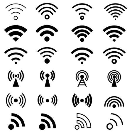 Black vector set icons. wifi signal illustration sign collection. wireless symbol.のイラスト素材