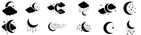 Moon and Stars icon vector set. Night illustration sign collection. dream symbol.のイラスト素材