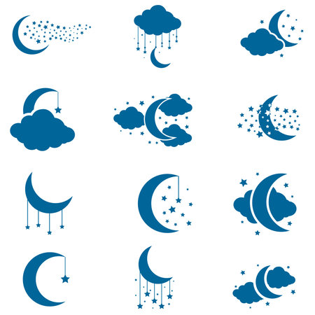 Moon and Stars icon vector set. Night illustration sign collection. dream symbol.のイラスト素材