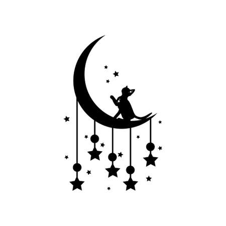 Moon cat icon vector set. Moon Star illustration sign collection. Luna Cat symbol or logo.のイラスト素材