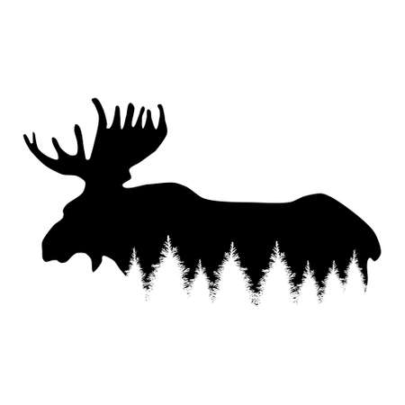 Moose icon vector. Moose with forest illustration sign. wild life symbol. nature logo.のイラスト素材