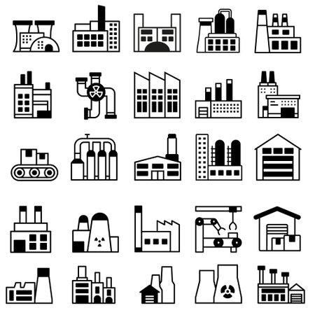 Factory icon vector set. production illustration sign collection. manufacture symbol. industry logo.のイラスト素材