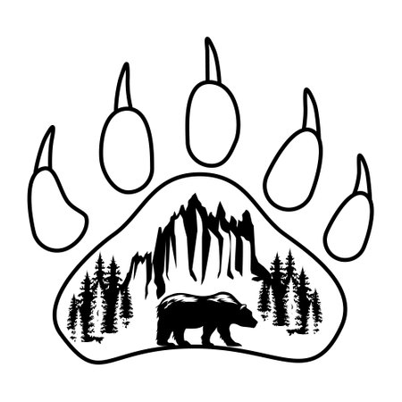 Mountains and bear icon vector. wild life illustration sign. camping symbol. animal symbol or logo.のイラスト素材