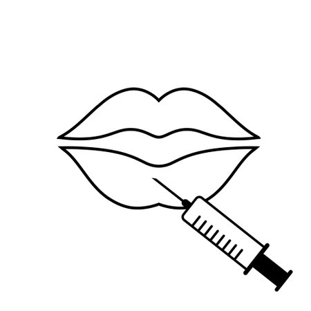 Beauty injection line vector icon. Lips illustration sign. beauty care concept. Can be used for topics like cosmetology, clinic, salon.のイラスト素材