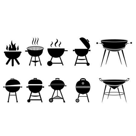 BBQ icon vector set. Grill illustration sign collection. Picnic symbol or logo.のイラスト素材