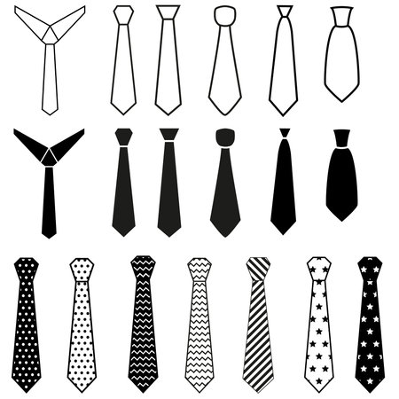 Set of neckties. Black and white vector illustration isolated on white backgroundのイラスト素材