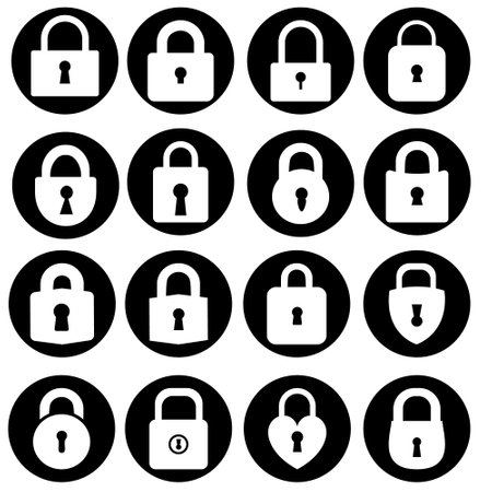 Lock icons set. Black and white illustration. Vector EPS 10.のイラスト素材