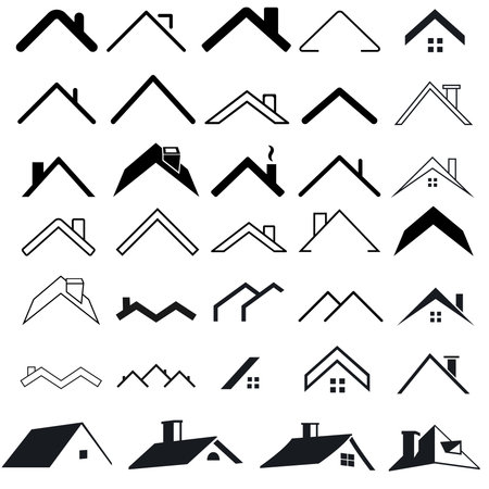 House icons set. Black and white silhouettes. Vector illustration.のイラスト素材