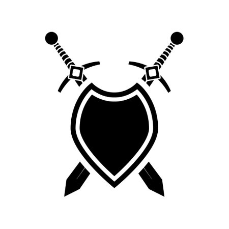Shield and swords icon. Simple illustration of shield and swords vector icon for webのイラスト素材