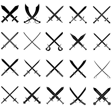 Crossed swords icon set. Simple illustration of crossed swords vector icons for webのイラスト素材