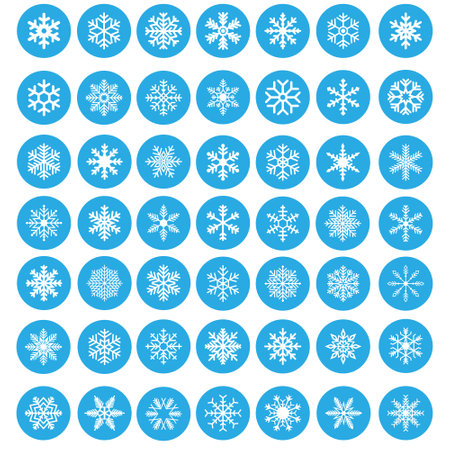 Snowflakes icons set. Vector illustration. White on blue background.のイラスト素材