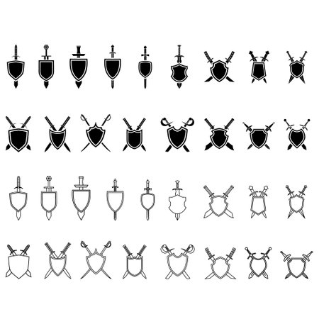 Crossed swords icons set. Simple illustration of 16 crossed swords vector icons for webのイラスト素材