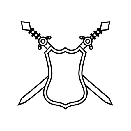 shield with swords icon over white background, line style, vector illustrationのイラスト素材