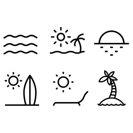 Set of beach icons. Vector illustration isolated on a white background.のイラスト素材
