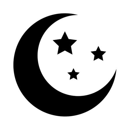 Crescent moon and stars icon on white background. Vector illustration.のイラスト素材