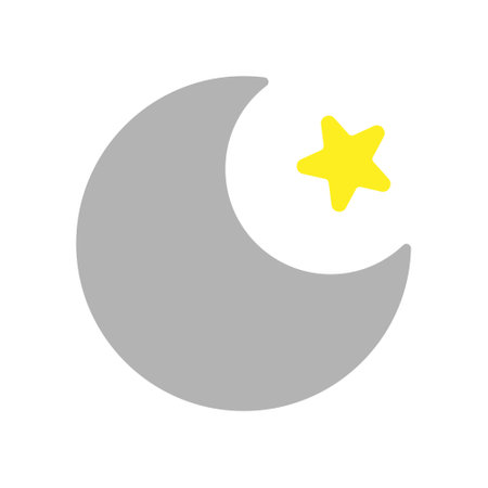 Crescent moon with star icon on white background. Vector illustration.のイラスト素材