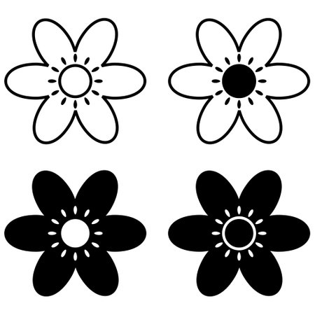 Set of black and white flowers isolated on white background. Vector illustration.のイラスト素材