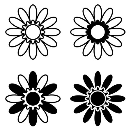 Flower icon set, vector illustration. Flat design style, black and white.のイラスト素材