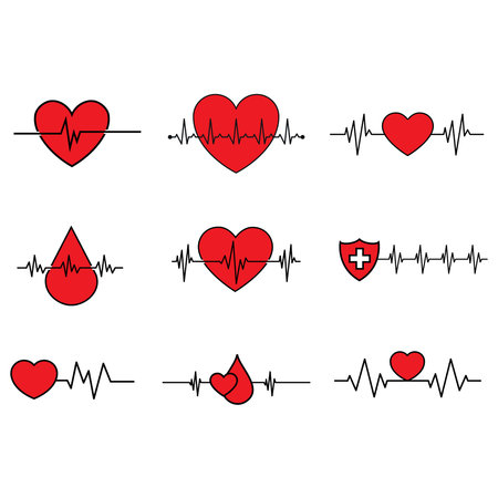 Heartbeat line icon set. Heartbeat sign. Heart pulse symbol.のイラスト素材