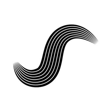 Black and white striped wavy, waving, billowy and undulating lines. Curvy, squiggly and squiggle stripes. Oscillation, pulse warp effect elementのイラスト素材