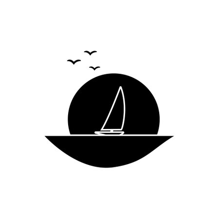 silhouette of sailboat with seagulls in the sea vector illustration designのイラスト素材