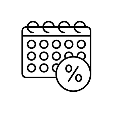 calendar with percent symbol icon over white background, line style, vector illustrationのイラスト素材