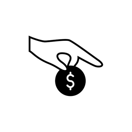 Hand holding money icon, concept illustration, vector flat symbol, glyph sign.のイラスト素材