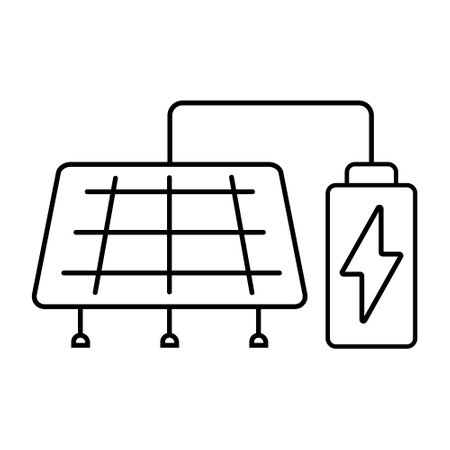 solar energy panel with battery icon over white background, line style, vector illustrationのイラスト素材