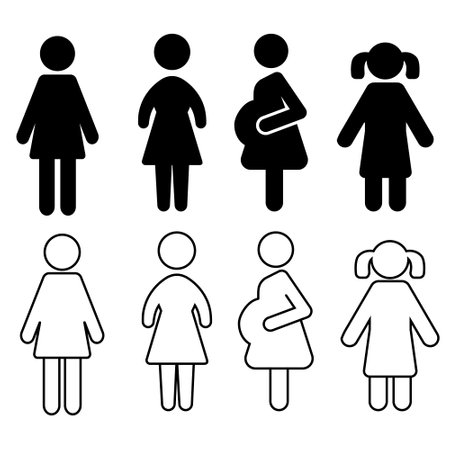 Set of silhouettes of pregnant women on a white background. Vector illustrationのイラスト素材