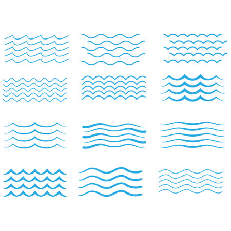 Set of blue water waves on white background. Vector illustration for your designのイラスト素材