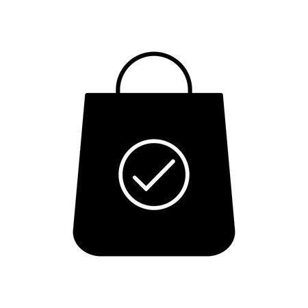 shopping bag with check mark icon over white background, silhouette style, vector illustrationのイラスト素材