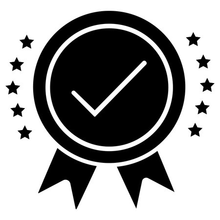 Approved Medal Icon. Flat black symbol. Pictogram is isolated on a white background. Designed for web and software interfaces.のイラスト素材