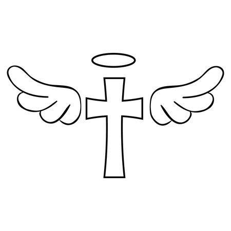 Cross with wings icon. Outline illustration of cross with wings vector icon for webのイラスト素材