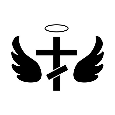 christian cross with wings icon over white background, silhouette style, vector illustrationのイラスト素材