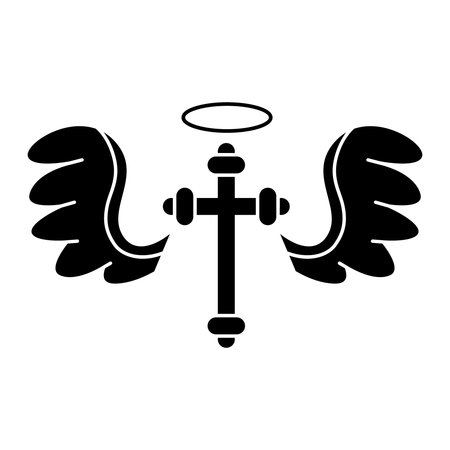 catholic cross with wings icon over white background, vector illustrationのイラスト素材
