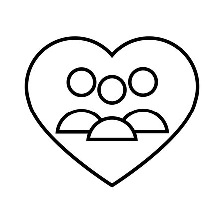 happy valentines day heart love with faces vector illustration thick line