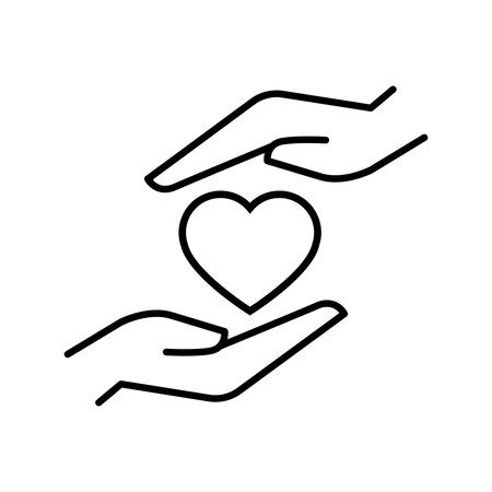 Heart in hands line icon, concept illustration, outline symbol, vector sign, linear symbol.のイラスト素材