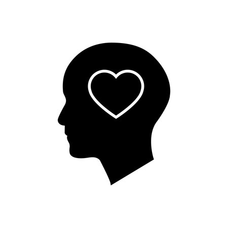 silhouette of head with heart icon over white background, silhouette style, vector illustrationのイラスト素材