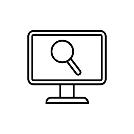 computer with magnifying glass icon over white background, line style, vector illustrationのイラスト素材