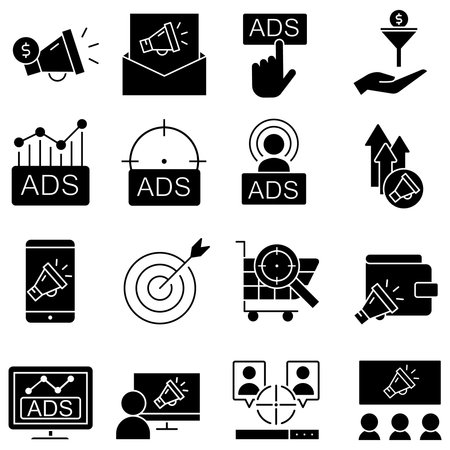 Advertising icons set. Simple illustration of 16 advertising icons for webのイラスト素材