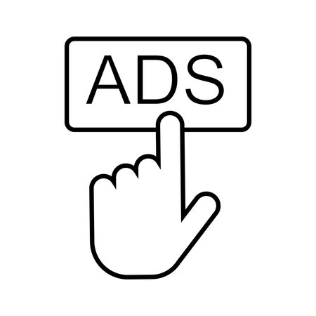 hand clicking ad button icon over white background, line style, vector illustrationのイラスト素材