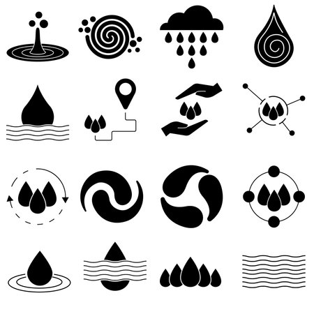 Water drop icons set. Black and white illustration. Vector graphic.のイラスト素材
