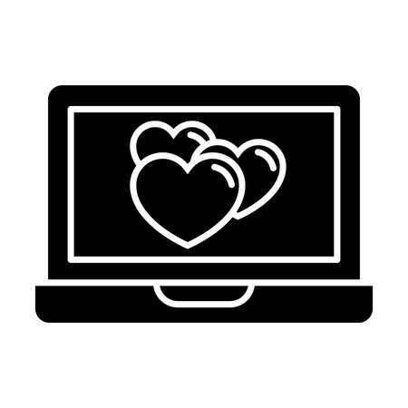 laptop computer with hearts icon over white background, silhouette style, vector illustrationのイラスト素材