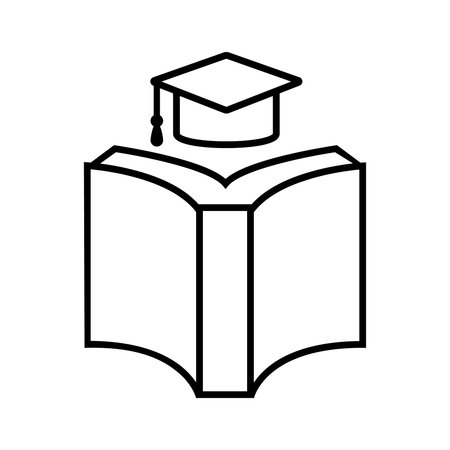 graduation hat and book icon over white background, line style, vector illustrationのイラスト素材