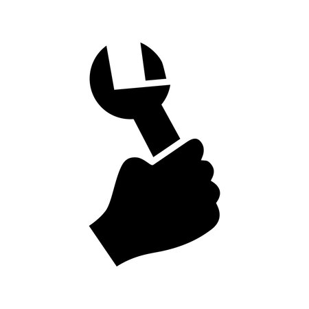 hand with wrench tool silhouette style icon design, Construction work repair reconstruction industry build and project theme Vector illustrationのイラスト素材
