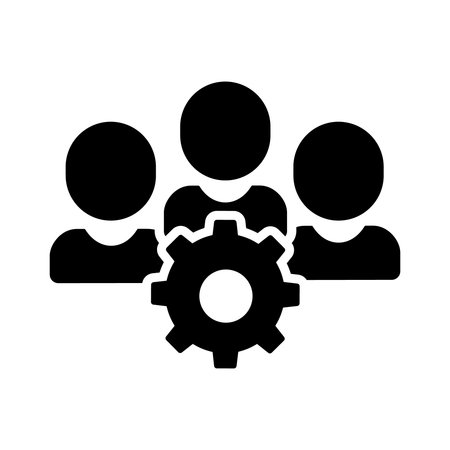 Teamwork icon vector group of people with gear sign in flat color glyph pictogram illustrationのイラスト素材