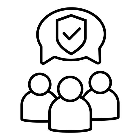 People with shield icon. Outline people with shield vector icon for web design isolated on white backgroundのイラスト素材